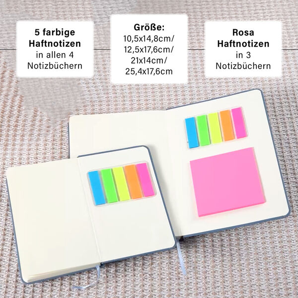 4-teiliges Notizbuch-Set mit Gummibandverschluss, Kunstleder und Papier, verschiedene Gr&ouml;&szlig;en, Grau image number 4