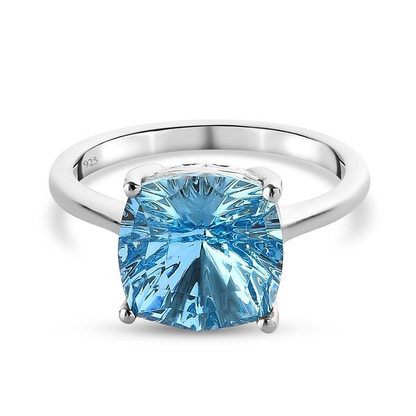 LUSTRO STELLA Österreichischer Aquamarin Kristall Solitär Ring 925 Silber Platin-Überzug image number 0