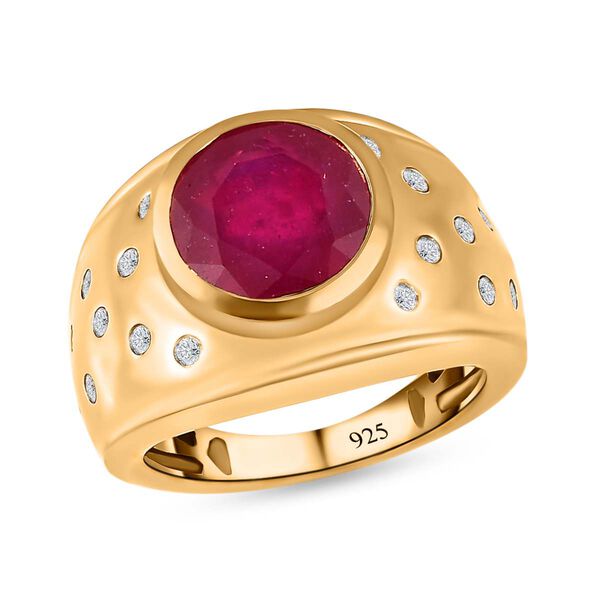 Afrikanischer Rubin (Fissure gef&uuml;llt), Wei&szlig;er Zirkon Ring, 925 Silber Gelbgold Vermeil (Gr&ouml;&szlig;e 17.00) ca. 5.76 ct image number 4