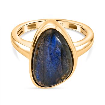 D'Joy AAA Labradorit Ring 925 Silber 750 Gelb Vergoldet (Gr&ouml;&szlig;e 18.00) ca. 6,66 ct