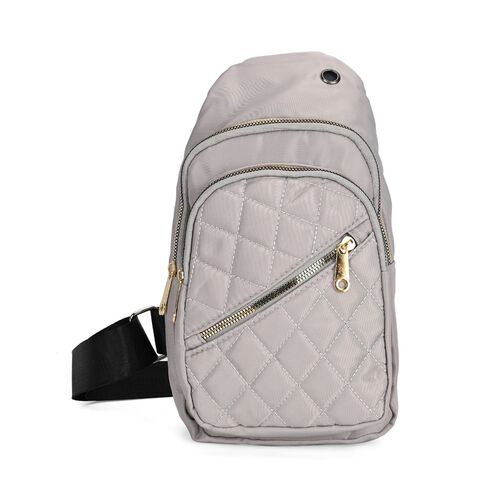 Stepp-Slingtasche mit RFID-Schutz und Kopfhöreröffnung, Größe: 17x7,5x30cm, Hellgrau image number 0
