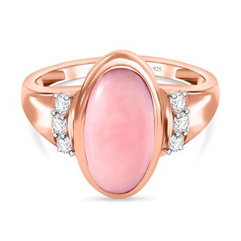 Nat&uuml;rlicher Peruanischer Rosa-Opal und Wei&szlig;er Zirkon Ring, 925 Silber Ros&eacute;gold Vermeil, (Gr&ouml;&szlig;e 19.00) ca. 3.00 ct