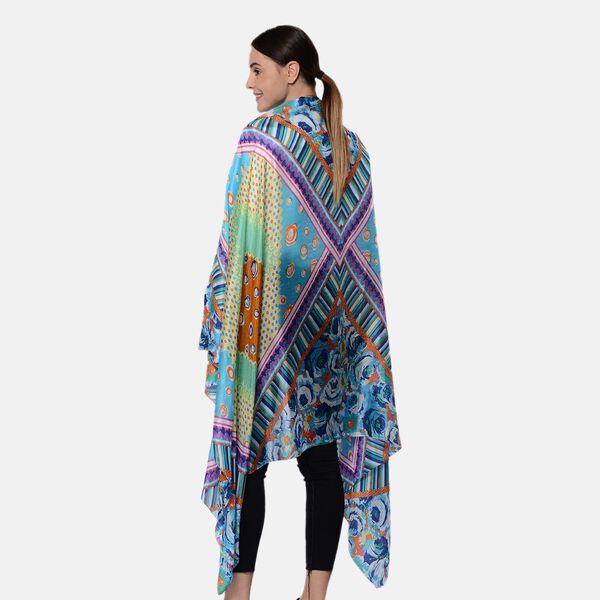 LA MAREY - 100% nat&uuml;rlicher, bedruckter Maulbeerseiden-Schal in Geschenkbox, 110x180 cm, Hellblau&nbsp; image number 2