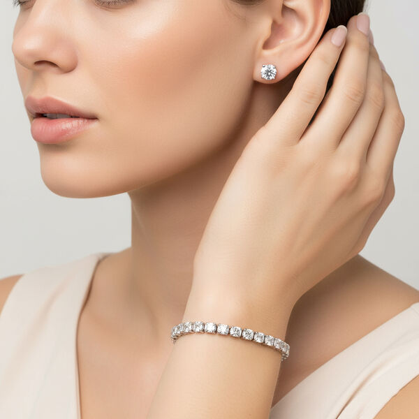 Weißer Zirkonia Schmuckset Nickelfreies Messing rhodiniert image number 2