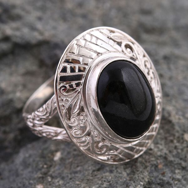 Royal Bali - Schwarz Stein Diopsid Ring, 925 Silber (Gr&ouml;&szlig;e 16.00) ca. 10.27 ct image number 1