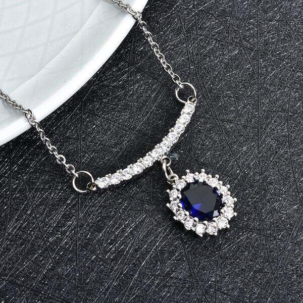 Simulierte, blaue Kristall und Zirkonia-Halskette, 50 cm - 1.50 ct. image number 2
