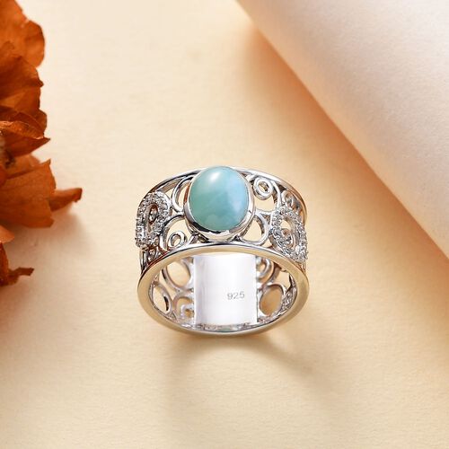 AA Natürlicher grüner Larimar und Zirkon Ring - 2,63 ct. image number 1