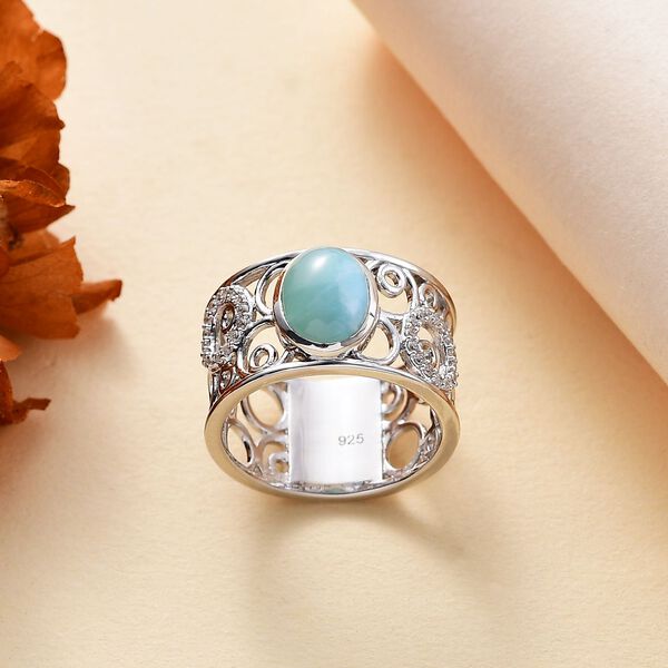 AA Natürlicher grüner Larimar und Zirkon Ring - 2,63 ct. image number 1