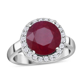 Niassa Rubin und Zirkon Halo Ring 925 Silber Platin Überzug