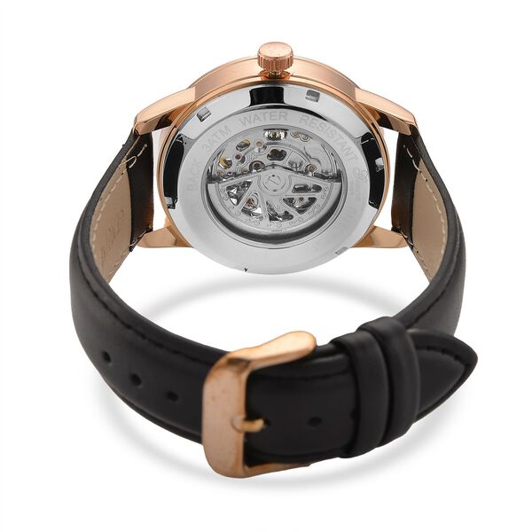 GENOA TIME V2 Automatikuhr mit mechanischem Automatikwerk, Zifferblatt Schwarz mit Sonnenschliff und offenem Design, Lederarmband Schwarz, 3 ATM wasserdicht image number 6