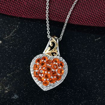 D'Joy AA Salamanca Feueropal, Wei&szlig;er Zirkon Anh&auml;nger mit Kette, ca. 50 cm, 925 Silber Rhodiniert und 750 Gelbgold Vermeil ca. 1.22 ct