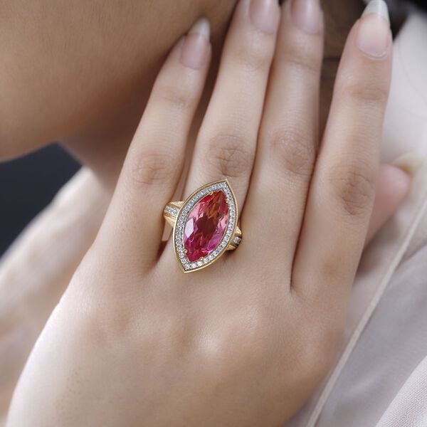 Sunset Triplett Quarz, Wei&szlig;er Zirkon Ringe 925 Silber Gelbgold Vermeil (Gr&ouml;&szlig;e 17.00) ca. 9.22 ct image number 3