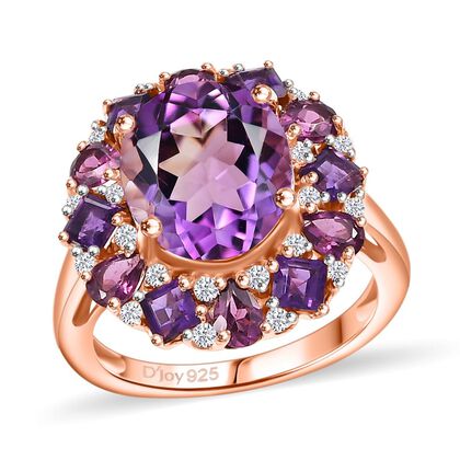 AAA Rose De France Amethyst, Nat&uuml;rlicher Rhodolith Granat Ring 925 Silber 750 Ros&eacute;gold Vermeil (Gr&ouml;&szlig;e 19.00) ca. 7.69 ct