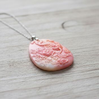 D'Joy Nat&uuml;rlicher Rosa K&ouml;nigsmuschel Perle Schmuckset ca. 50 cm 925 Silber rhodiniert