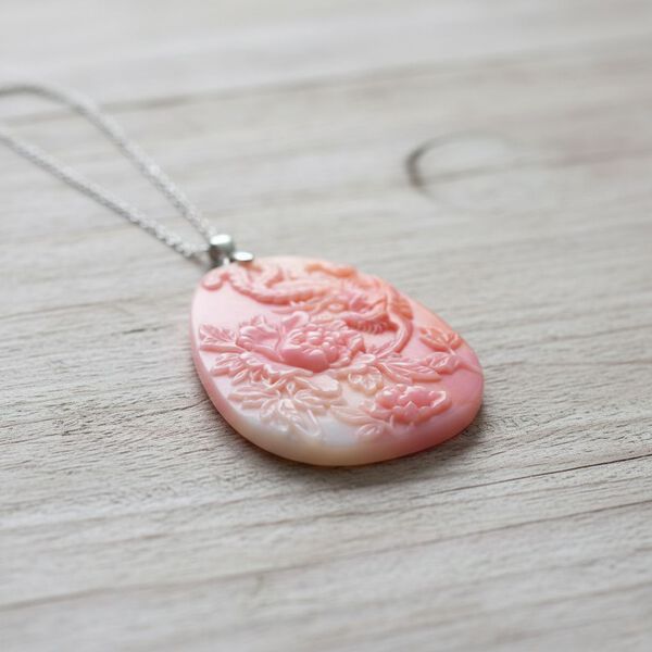 D'Joy Nat&uuml;rlicher Rosa K&ouml;nigsmuschel Perle Schmuckset ca. 50 cm 925 Silber rhodiniert image number 2