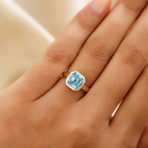 Kambodschanischer blauer Zirkon Solit&auml;r Ring 375 Gelbgold image number 3