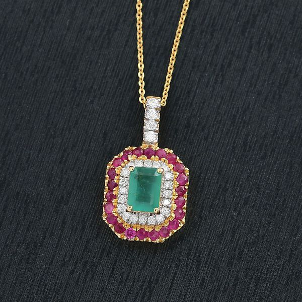 D&rsquo;Joy AAA Kagem sambischer Smaragd, Mosambik Rubin und Moissanit Ring und Anh&auml;nger mit 50cm Kette image number 3