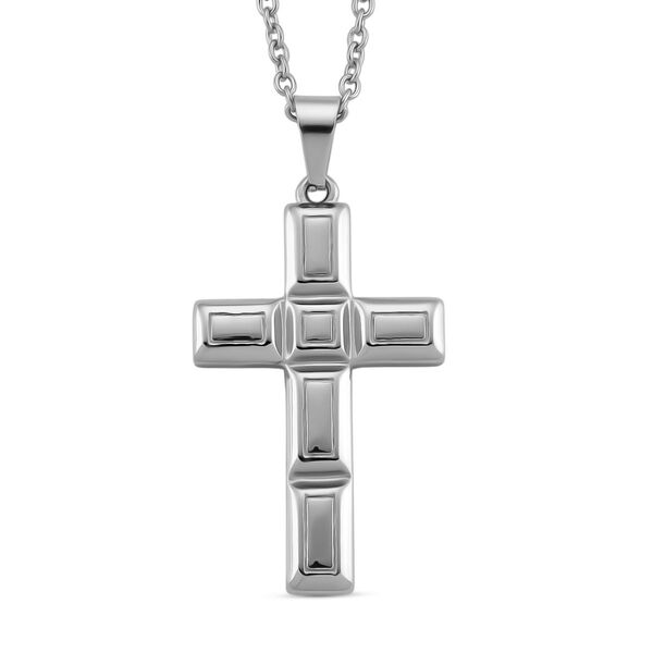 Kreuz Anh&auml;nger mit Kette, Reiner Edelstahl, ca. 50 cm, Silberfarben