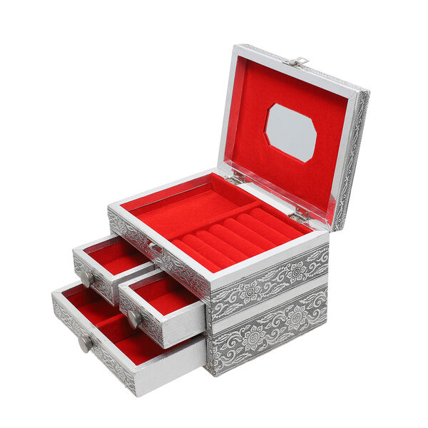 Oxidierte 3-stufige Schmuckbox mit Pferdeprägung und Samt-Innenfutter image number 9