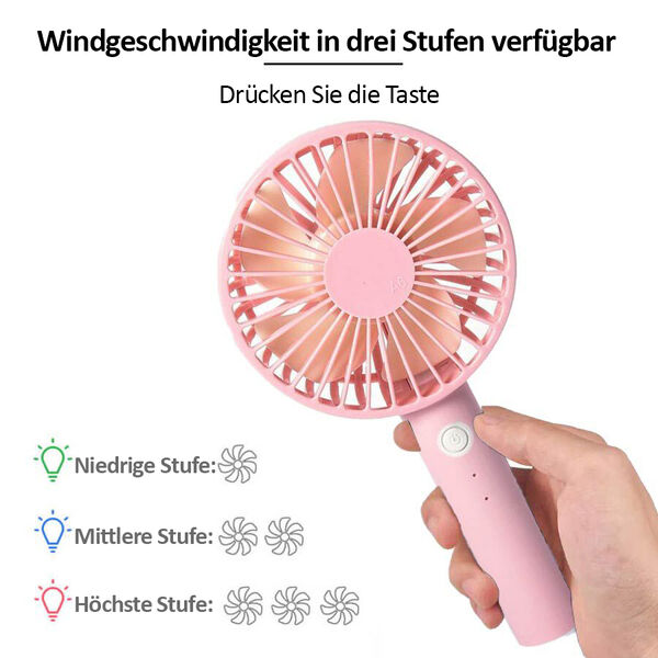 Tragbarer Mini-Ventilator mit 3 Geschwindigkeitsstufen, inklusive Batterie, Rosa image number 2