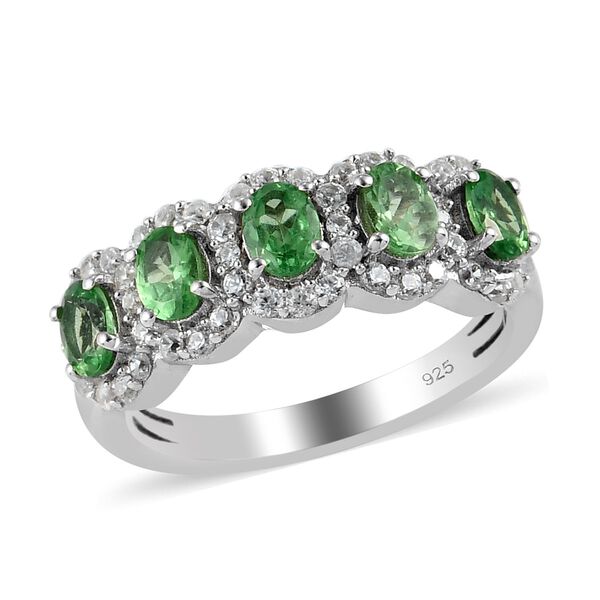 Tsavorit Granat und Zirkon Ring 925 Silber Platin-&Uuml;berzug