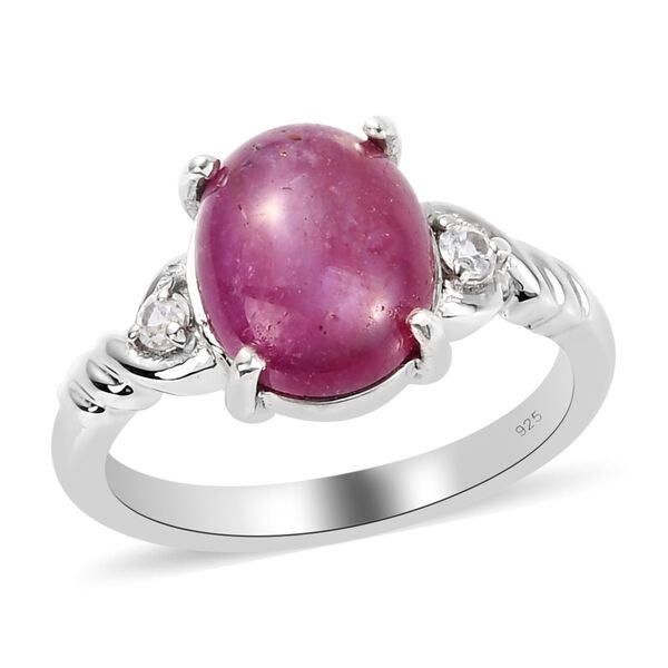 Rubin Stern und Zirkon Solit&auml;r Ring 925 Silber Platin-&Uuml;berzug image number 2