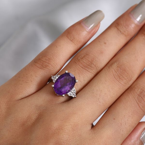 Lusaka Amethyst  Zirkon Solit&auml;r Ring 925 Silber Platin-&Uuml;berzug image number 3