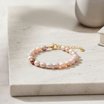 Mehrfarbiges S&uuml;&szlig;wasser Perle Armband in Goldton