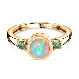 AA Natürlicher, äthiopischer Welo Opal, Smaragd Ring 925 Silber vergoldet (Größe 18.00) ca. 0,69 ct