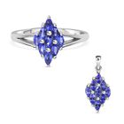 2er Set - Tansanit Ring und Anhänger Schmuckset, 925 Silber platiniert, ca. 2.88 ct