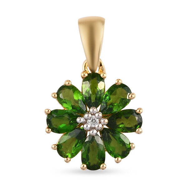 Nat&uuml;rlicher Chromdiopsid und floraler Zirkon-Anh&auml;nger in Silber, 1,78 ct.