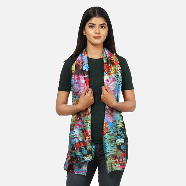 100 % nat&uuml;rlicher Seiden Schal, 165x50 cm, Blumenmuster, Mehrfarbig image number 2