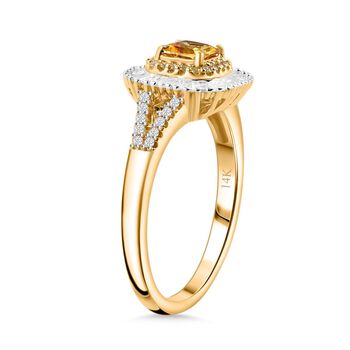 Zertifiziert und gepr&uuml;ft AAA gelber Saphir, gelber und wei&szlig;er Diamant Ring in 585 Gold - 1,34 ct.