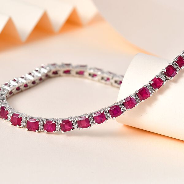 Afrikanischer Rubin (Fissure gef&uuml;llt), Wei&szlig;er Zirkon Armband, ca. 20 cm, 925 Silber platiniert, ca. 16,80 ct image number 2