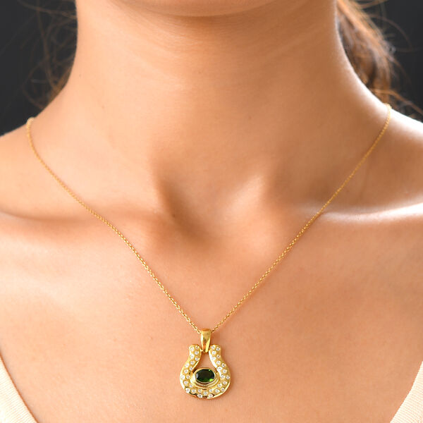 Nat&uuml;rlicher Chromdiopsid uund Zirkon Anh&auml;nger 925 Silber vergoldet ca. 1,15 ct image number 2