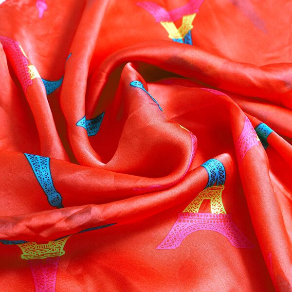 100% nat&uuml;rlicher Satin Seiden Schal, Eiffelturm Muster, Rot image number 6