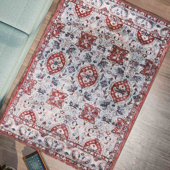 Handgefertigter Digitaldruck-Teppich, rot und wei&szlig;