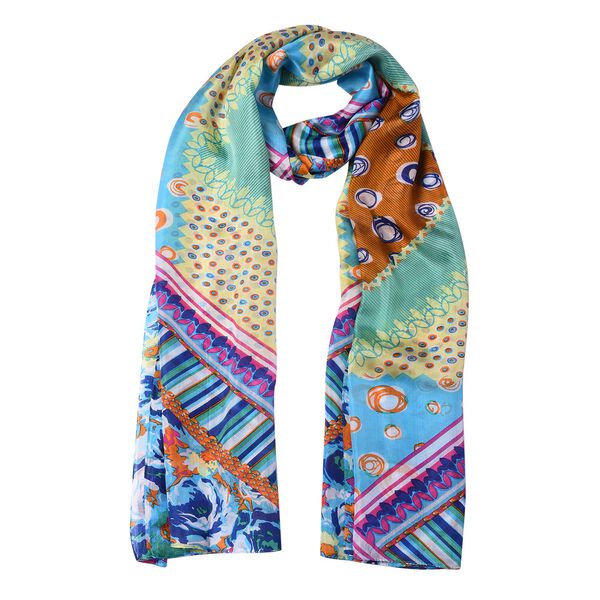 LA MAREY - 100% nat&uuml;rlicher, bedruckter Maulbeerseiden-Schal in Geschenkbox, 110x180 cm, Hellblau&nbsp; image number 4