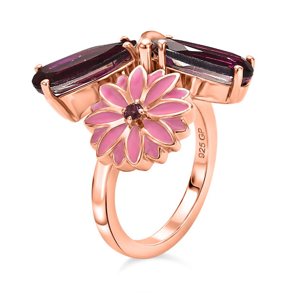 GP - Leuchtend Orchidee Quarz Triplette, Lotus Granat Ring 925 Silber 750 Ros&eacute;gold Vermeil (Gr&ouml;&szlig;e 18.00) ca. 2,44 ct image number 5