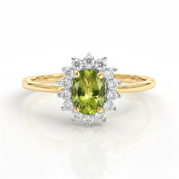 Peridot, Wei&szlig;er Zirkon Ring 925 Silber 585 Vergoldet (Gr&ouml;&szlig;e 15.75) ca. 1,32 ct