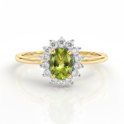 Peridot, Wei&szlig;er Zirkon Ring 925 Silber 585 Vergoldet (Gr&ouml;&szlig;e 15.75) ca. 1,32 ct