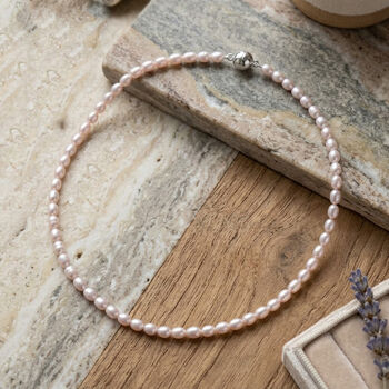 D'Joy AAA wei&szlig;e S&uuml;&szlig;wasserperle 50cm Halskette, 925 Silber rhodiniert