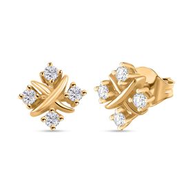 Moissanit Ohrringe, 925 Silber 750 Gelbgold Vermeil - 0,27 ct.