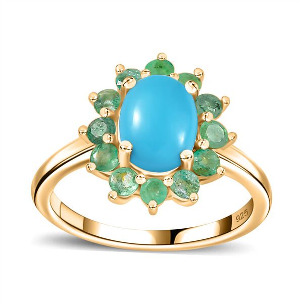 AA Sleeping Beauty Türkis, Kagem Sambischer Smaragd Ring 925 Silber 750 Gelbgold Vermeil (Größe 16.00) ca. 1,61 ct image number 4