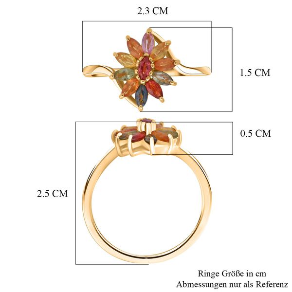 D'Joy Mehrfarbiger Saphir, Blauer Saphir Ring, 925 Silber vergoldet (Gr&ouml;&szlig;e 19.00) ca. 1.13 ct image number 6