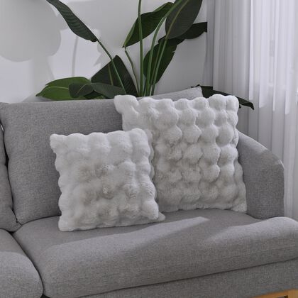 Superweicher Mikroplusch 2er Set Sofa-Kissenbez&uuml;ge mit Wellenmuster, 45 x 45 und 60 x 60 cm, hellgrau