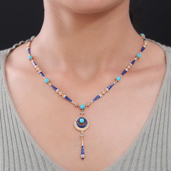 Nat&uuml;rliche Sleeping Beauty T&uuml;rkis emaillierte Halskette in Silber image number 3