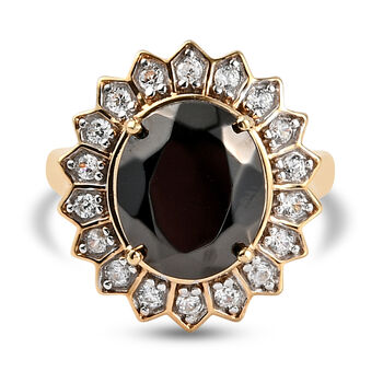 Elite Shungit und Zirkon Halo Ring 925 Silber vergoldet (Gr&ouml;&szlig;e 16.00) ca. 3,67 ct