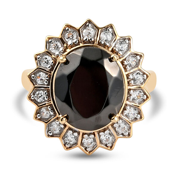 Elite Shungit und Zirkon Halo Ring 925 Silber vergoldet  ca. 3,67 ct