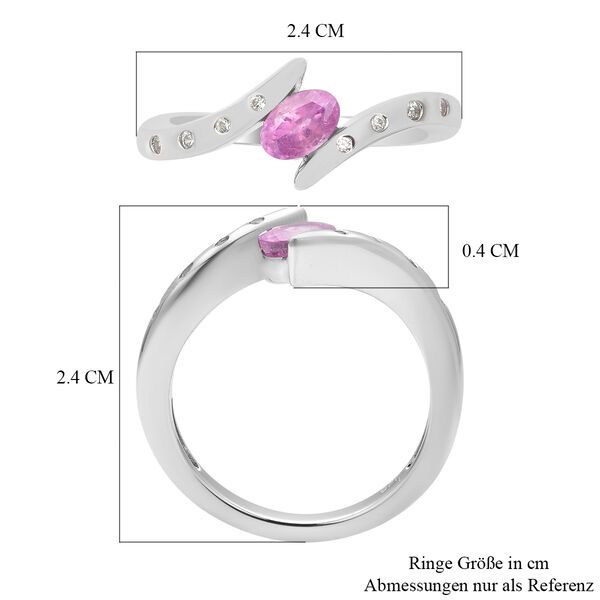Ilakaka Rosa Saphir (Fissure gef&uuml;llt) und Zirkon Bypass Ring 925 Silber rhodiniert image number 7